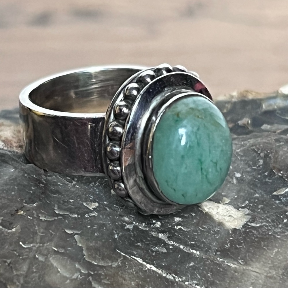 Sterling Silver 925 Green Adventurine Ring Size 6